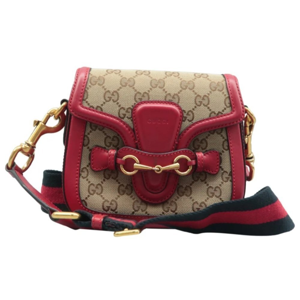 100% Authentic GUCCI Brown&Red Cloth Crossbody Bag - Picture 1 of 12